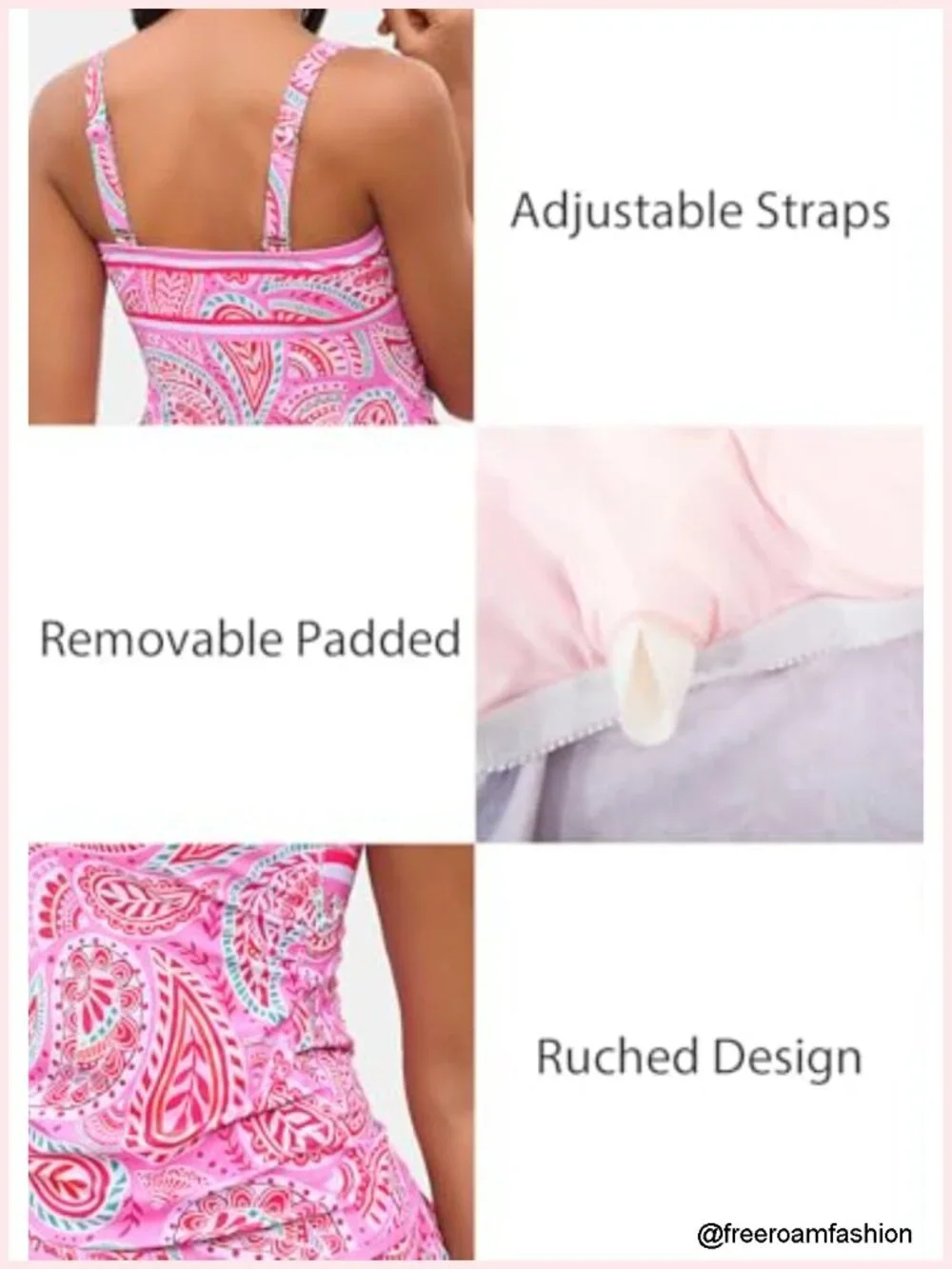 Women's Ruched Tankini Swimsuit 2 Piece Tummy Control Adjustable Straps